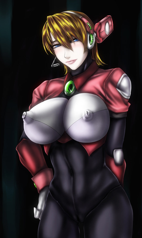 alia android blonde_hair blue_eyes bodysuit breasts cameltoe headset mega_man mega_man_x nipple_bulge nipples okai robot_girl