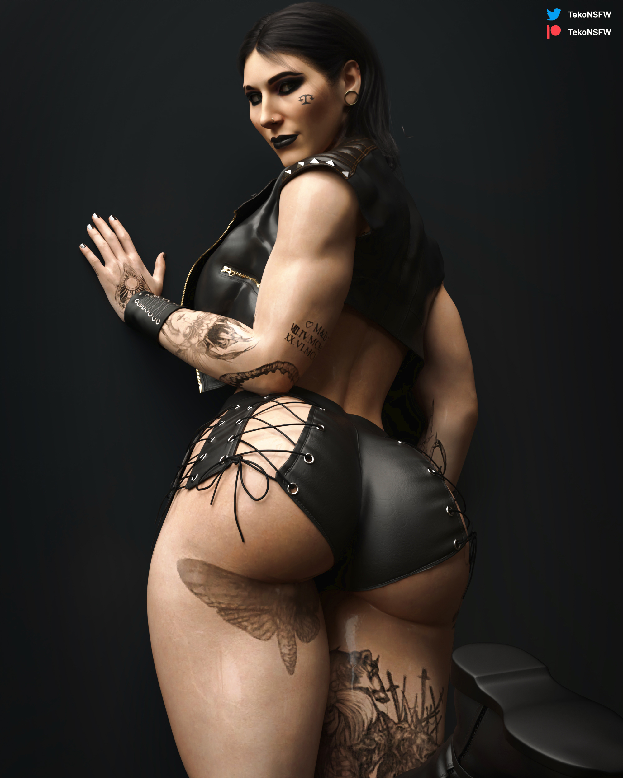 3d, ass, big ass, female, muscular, rhea ripley, tekonsfw, wrestling, wwe
