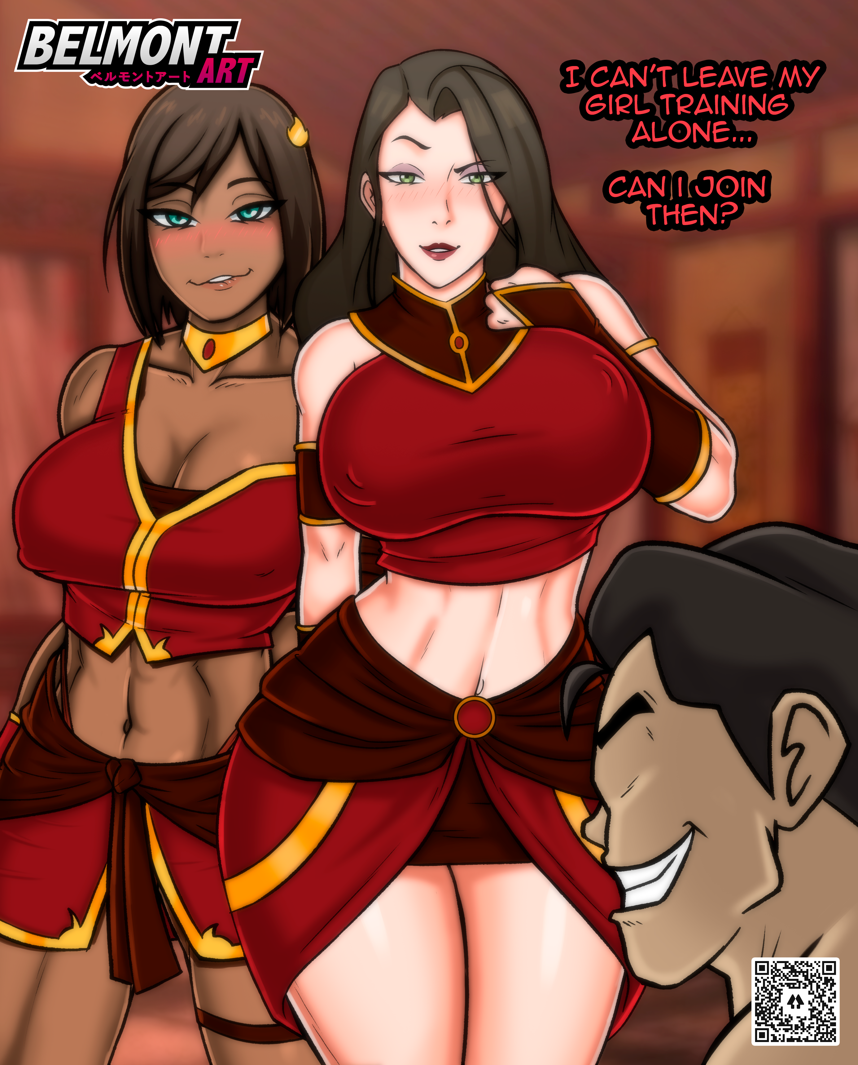 1boy, 2girls, alternate breast size, alternate costume, asami sato, avatar legends, avatar the last airbender, belmont, bisexual, bisexual female, bolin, breasts, busty, canon couple, chocolate and vanilla, dark skin, dark-skinned female, english text, female, ffm threesome, fire nation clothing, human, imminent sex, imminent threesome, interracial, korra, light skin, light-skinned female, male, multiple females, multiple girls, nonbender, source request, text, the avatar, the legend of korra, water tribe