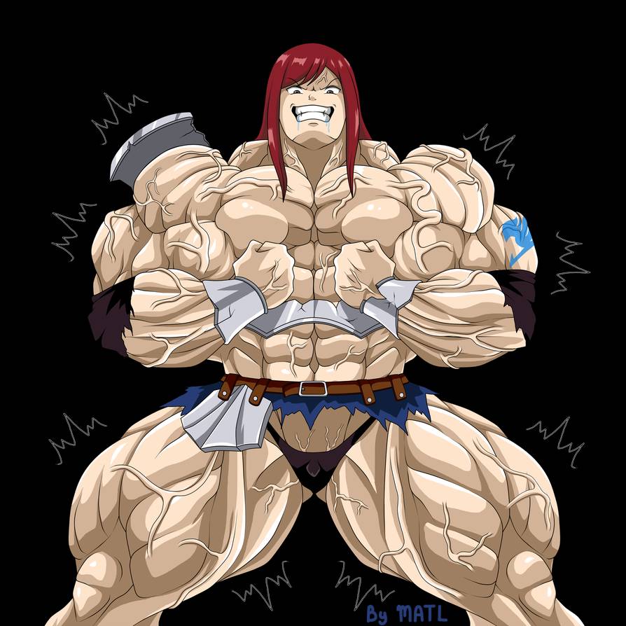 abs biceps breasts dog_ erza_scarlet fairy_tail female hair long_hair matl muscles muscular muscular_arms muscular_female muscular_legs muscular_thighs pecs red_hair shit