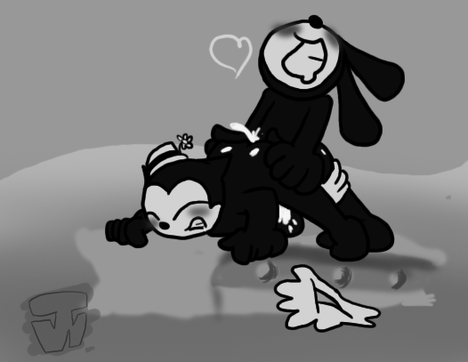 black_and_white blush blushed blushing canon_couple cum cum_inside disney greyscale monochrome ortensia oswald oswald_(character) oswald_the_lucky_rabbit saliva sex tagme thewillrncat