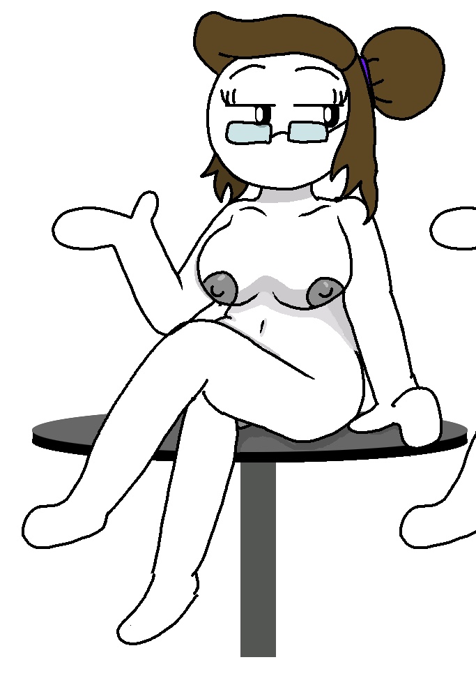 brown_hair crossed_legs glasses grey_nipples hair_bun let_me_explain_studios no_mouth nude rebecca_parham sitting sitting_on_table tagme youtube youtuber