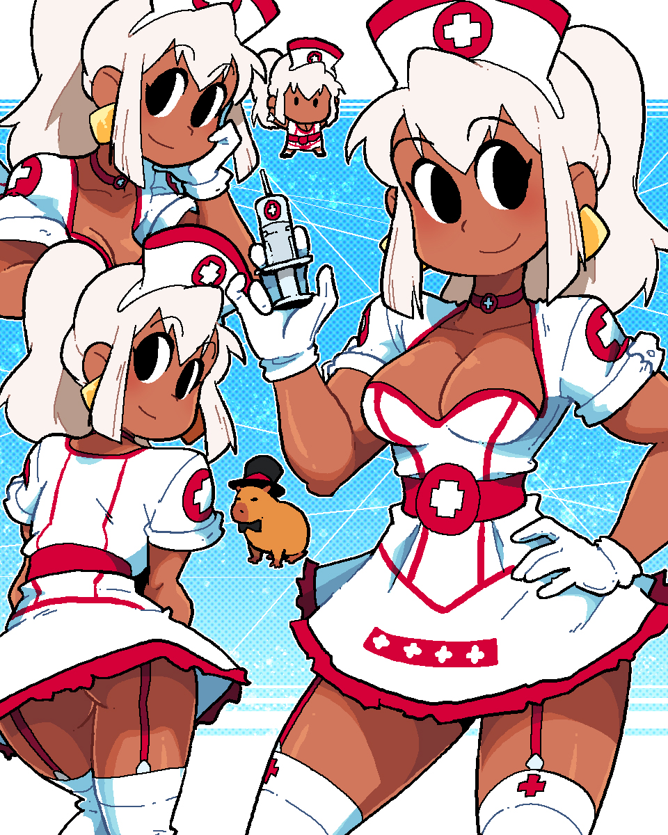 black eyes, breasts, chibi, female, mia (scott malin), nurse, original, scott malin, white gloves, white legwear