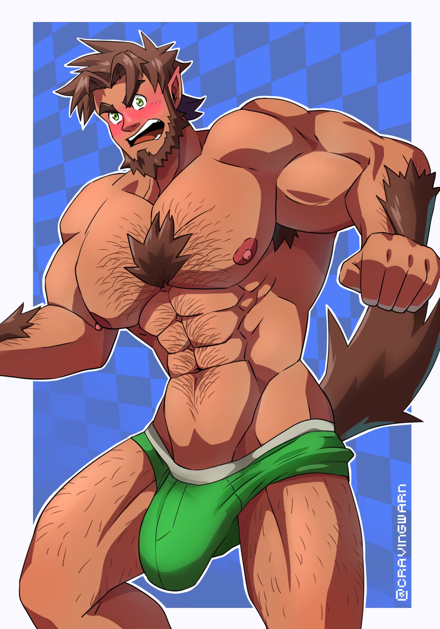 balls bara big_balls big_bulge big_penis bulge flaccid gay hairy male male_only monster_prom muscles muscular penis scott_howl solo solo_male warncraving werewolf