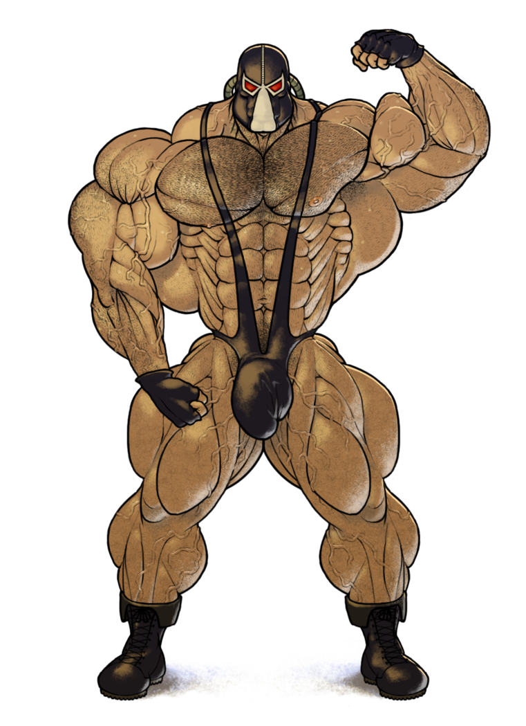 balls bane bara batman_(series) bulge dc dc_comics flaccid flexing flexing_arms gay hairy human male male_only muscles muscular muscular_male penis ripped-saurian solo solo_male sweaty