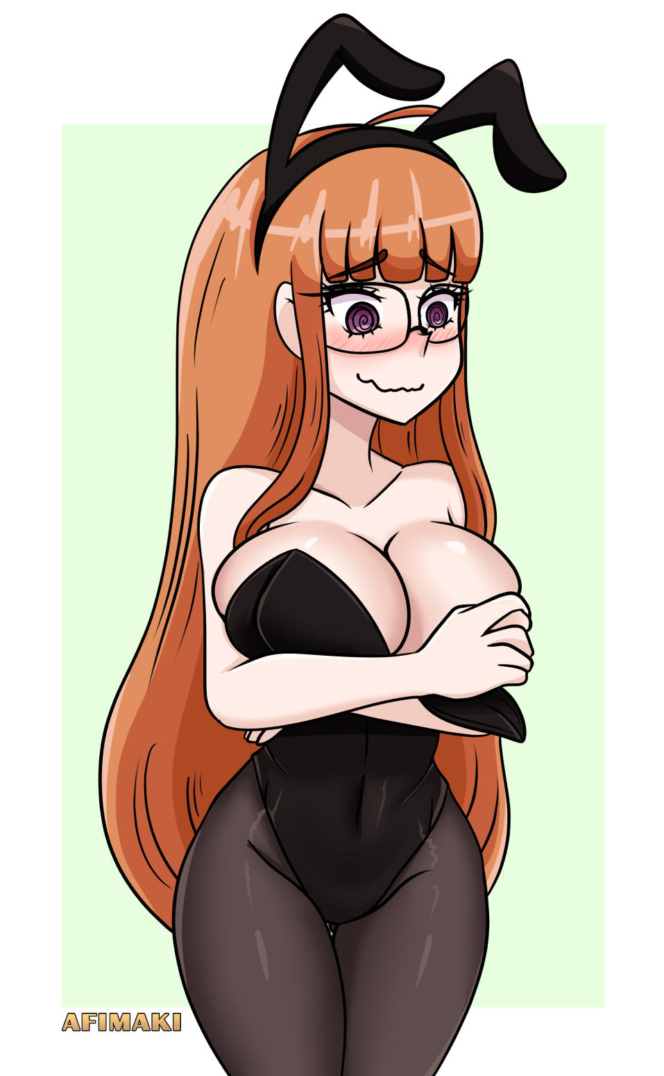 afimaki atlus breasts bunnysuit embarrassed female female_only glasses hands_covering_breasts persona persona_5 sakura_futaba solo tagme