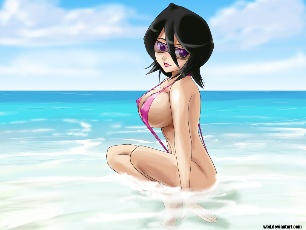 1girls almost_naked alternate_breast_size barefoot barely_clothed black_hair bleach breasts eyewear feet female female_only happy kuchiki_rukia landscape light-skinned_female light_skin lips long_hair looking_at_viewer makeup mostly_nude one-piece_swimsuit open_mouth open_smile outdoors partially_submerged petite purple-tinted_eyewear purple_eyes revealing_swimsuit shiny shiny_hair shiny_skin shoulder_length_hair sideboob sitting skimpy skimpy_bikini skin_tight skindentation sling_bikini slingshot_swimsuit smaller_female smiling smiling_at_viewer solo solo_focus sunglasses tinted_eyewear water wbd