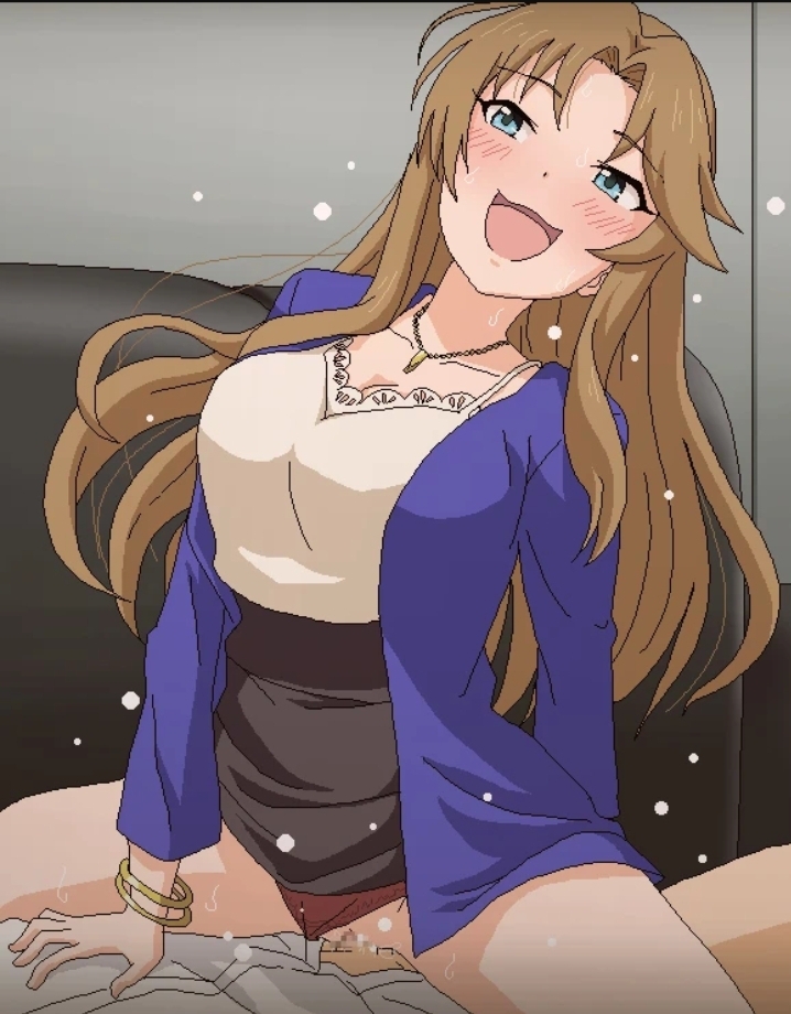 censored, clothed sex, cowgirl position, female, idolmaster cinderella girls, matsumoto sarina, mosaic censoring, panties aside, pussy, sex, tomu (tomubobu), vaginal penetration