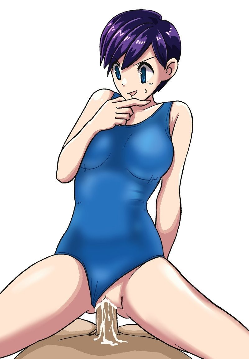 1boy 1girls alternate_breast_size alternate_version_at_source alternate_version_available amy_(pokemon) big_breasts blue_eyes blue_swimsuit breasts color cum cum_in_pussy cum_inside female female_on_top konomiminoko male nintendo one-piece_swimsuit open_mouth open_smile penis pokemon pokemon_trading_card_game_(game) purple_hair sex short_hair smile straight sweatdrop swimsuit vaginal_penetration