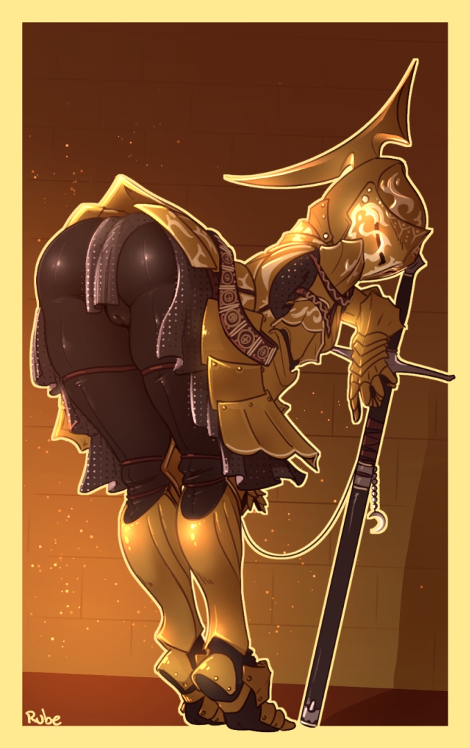 armor bent_over big_ass black_legwear cameltoe dark_souls darkmoon_knightess female female_only fromsoftware full_body fully_clothed gold_(metal) helmet justrube knight leggings looking_at_viewer looking_back presenting presenting_hindquarters pussy_visible_through_clothes rube skin_tight solo standing sword thick_thighs tiptoes weapon