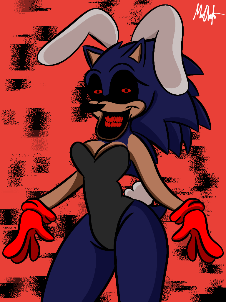 anonymous_artist blue_skin bunny_suit bunny_tail bunnysuit creepypasta easter female female_only god.drive hedgehog horror red_eyes sonic.exe sonic_oc thighs