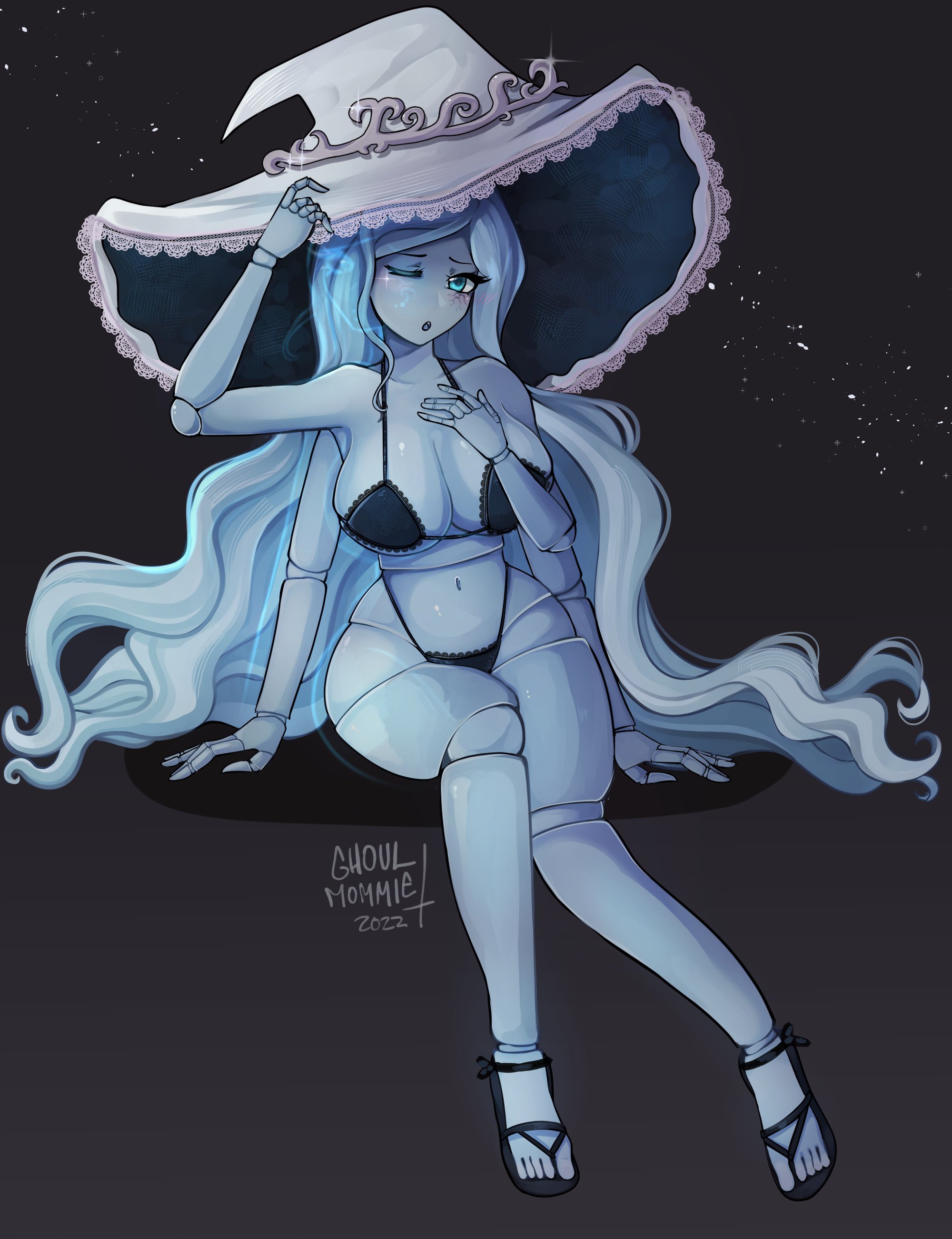 big breasts, bra, breasts, busty, cleavage, elden ring, female, female only, fromsoftware, ghoulmommie, panties, ranni the witch, solo, solo female, underwear, witch hat