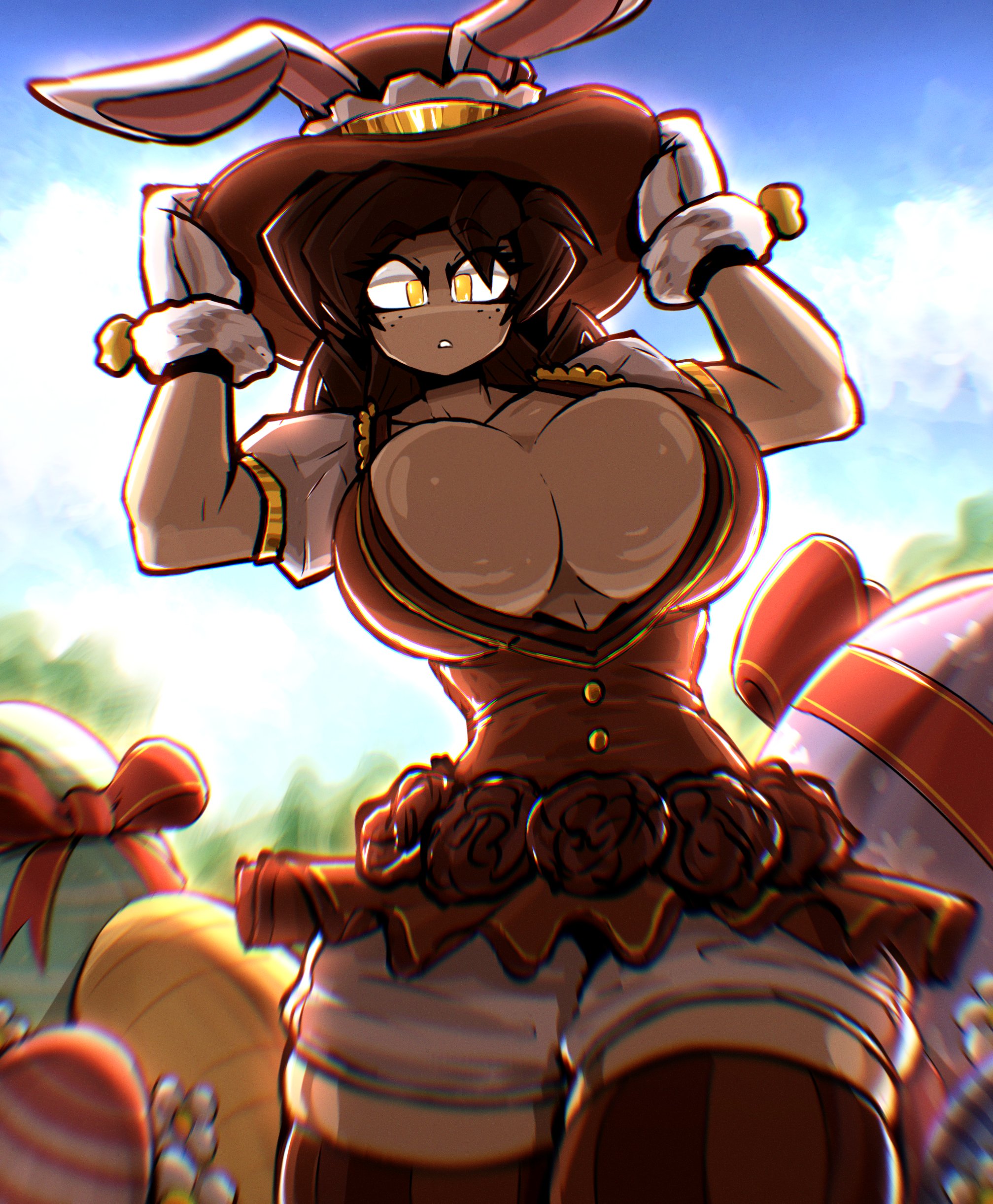 armpits, big breasts, boob window, breasts, bunny ears, easter egg, female, kyurby (zzzhodazzz), tagme, zzzhodazzz