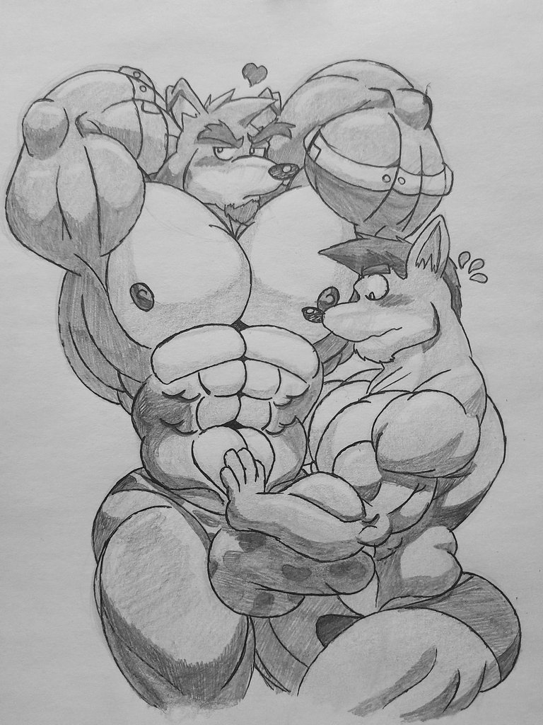 2boys anthro ass bandicoot bara blush boys bulge crash_(series) crash_bandicoot crunch_bandicoot erect_penis erection fur furry furry_only gay heart_underwear male male_only marsupial monochrome muscular muscular_male simple_background slash876 traditional_media_(artwork) underwear video_games yaoi