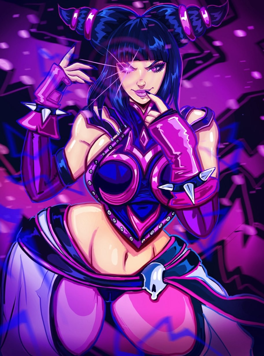 1girls black_hair black_nails female female_only glowing_eye hyper_thighs juri_han massive_thighs purple_eyes purple_lipstick smiling_at_viewer solo street_fighter theartofmathew thick_thighs thunder_thighs wide_hips