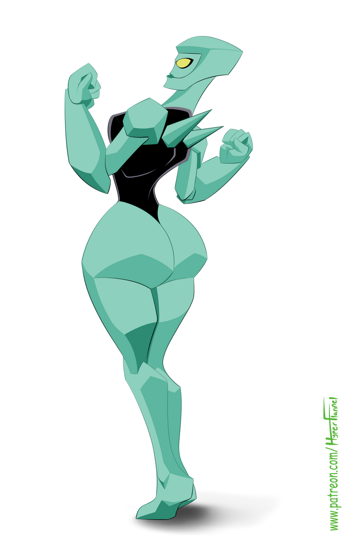 1girls ass_focus ben_10 black_suit diamond diamondhead female female_only genderswap golem green_skin gwen_10 gwen_tennyson hyperflannel mineral_fauna mineral_humanoid petrosapien rock rock_creature rock_humanoid rule_63 solo thick_ass yellow_eyes