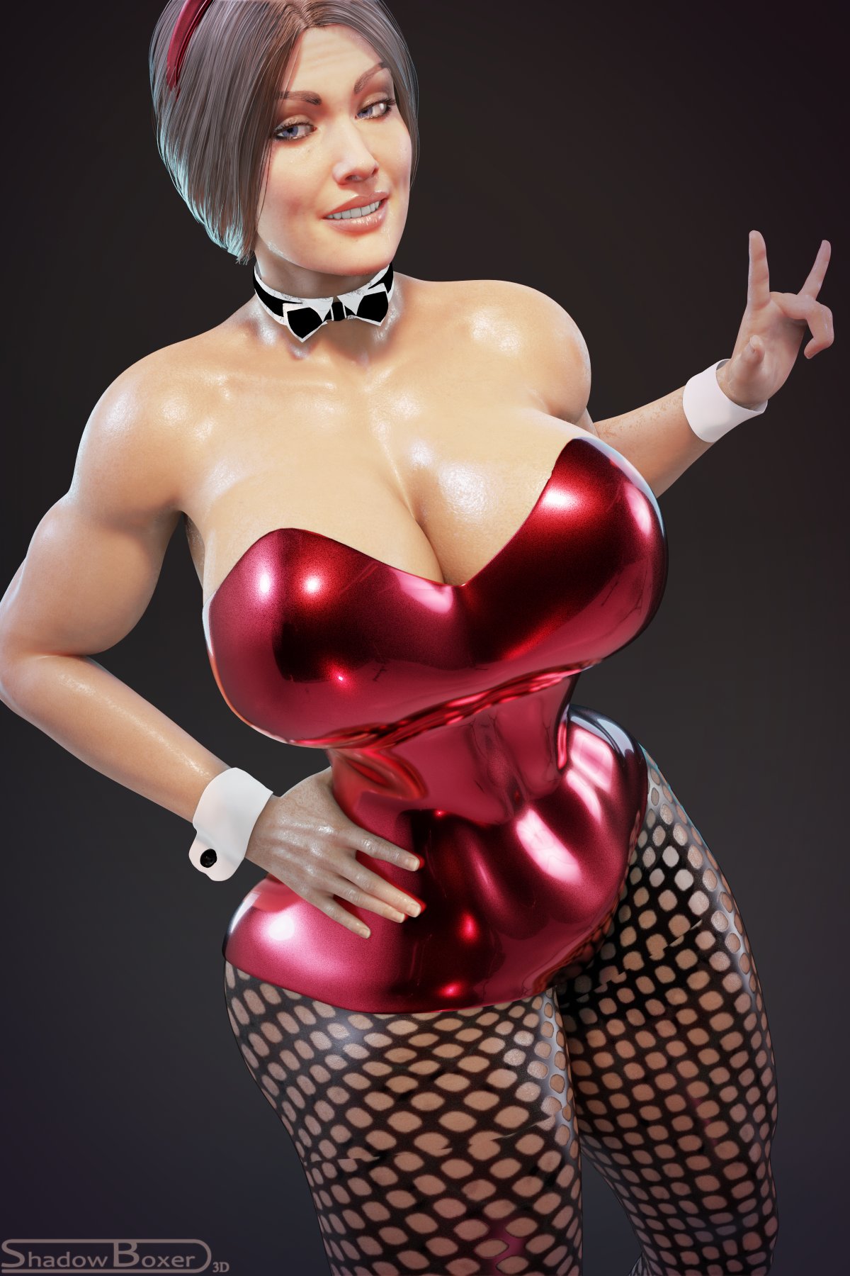 1girls, 3d, alternate version available, ass, big ass, big breasts, big butt, breasts, bunnysuit, choker, dc, dc comics, diana prince, female, female only, fishnet legwear, hair bun, injustice 2, shadowboxer, solo, wide hips, wonder woman, wonder woman (series)