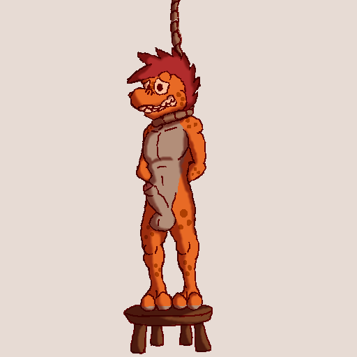 anthro asphyxiation axelshane big_penis bondage bound death execution genitals hanged implied_snuff lizard male male_only penis reptile restraints rope rope_bondage scalie snuff solo testicles trade_(axelshane)