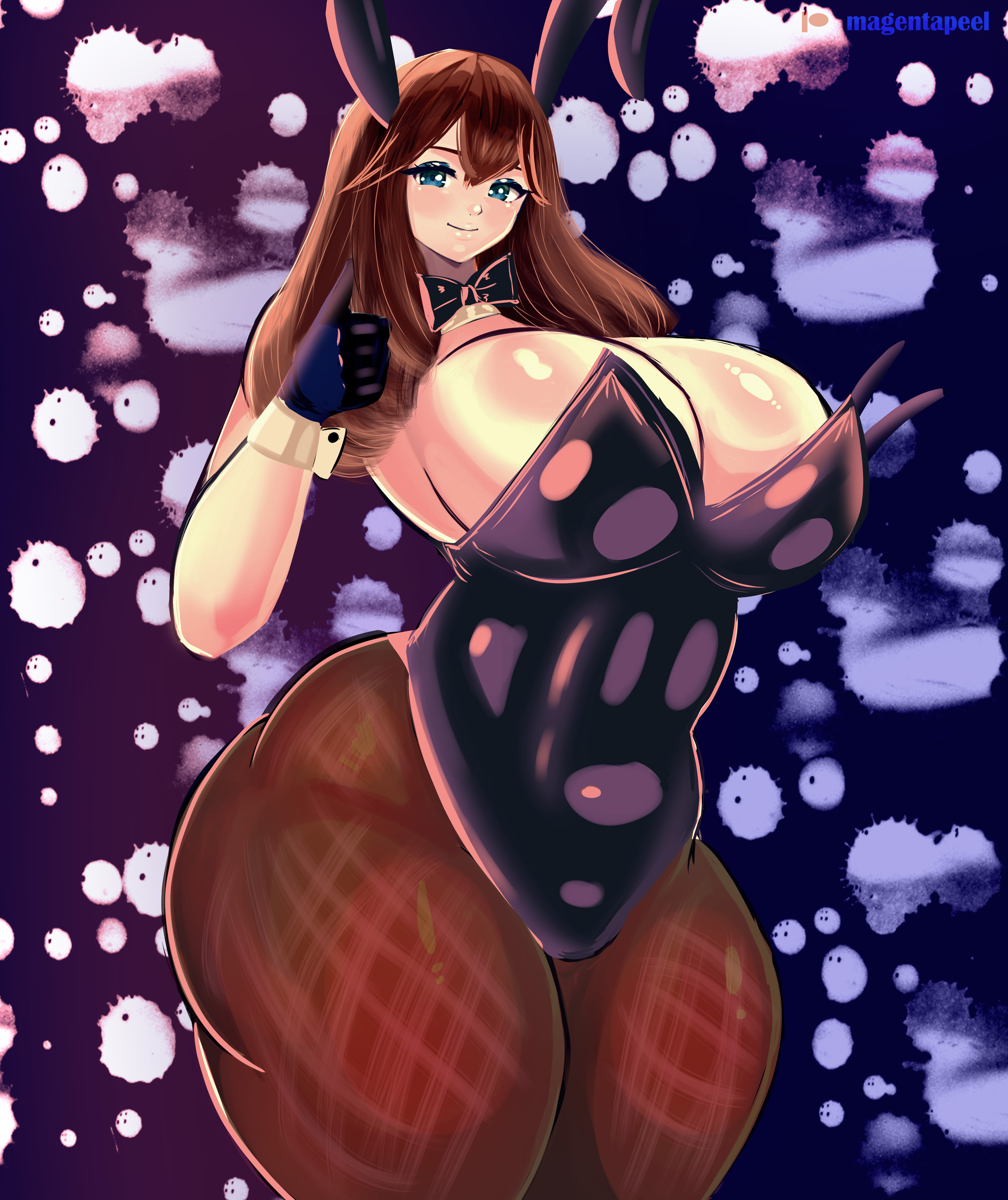 1girls, alternate breast size, ass, big ass, big breasts, blue eyes, breasts, brown hair, chubby, chubby female, drawing, fanart, female, female only, huge ass, huge breasts, large ass, large breasts, lingerie, magentapeel, may (pokemon), milf, muscles, muscular, muscular female, nintendo, nintendo switch, pokemon, rabbit girl, thick thighs