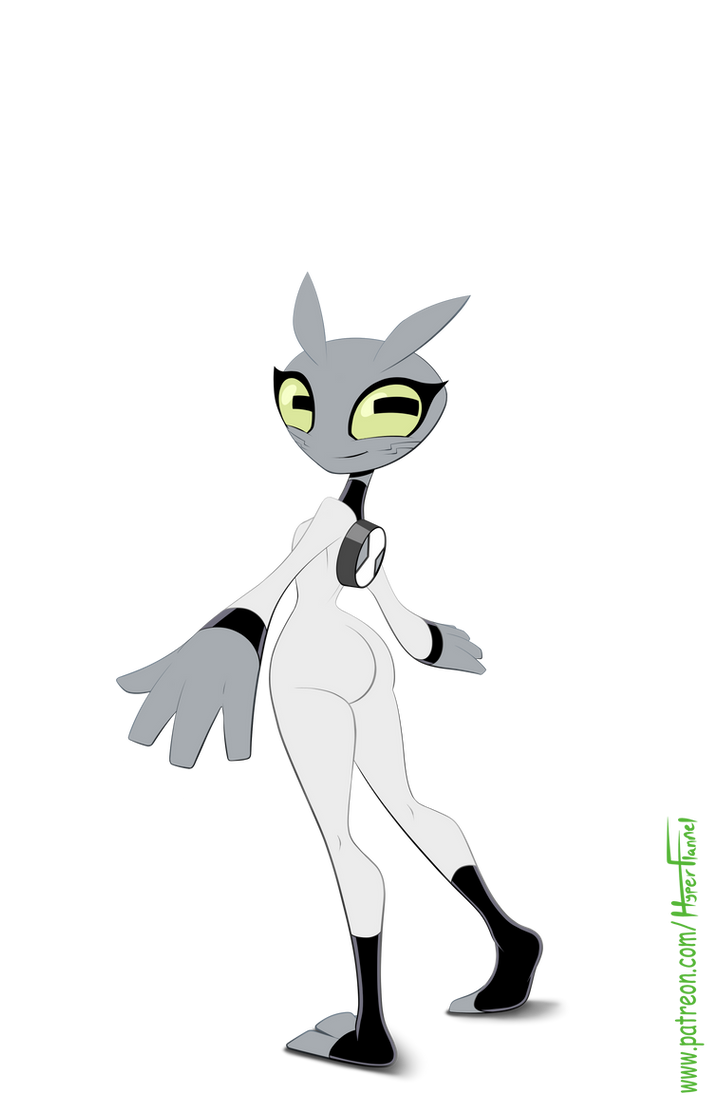 alien antennae ass_focus ben_10 bodysuit female female_focus female_only four_fingers galvan goat_eyes green_sclera grey_matter grey_skin gwen_10 gwen_tennyson hyperflannel no_nose no_nude round_ass shortstack two_toes white_suit yellow_eyes