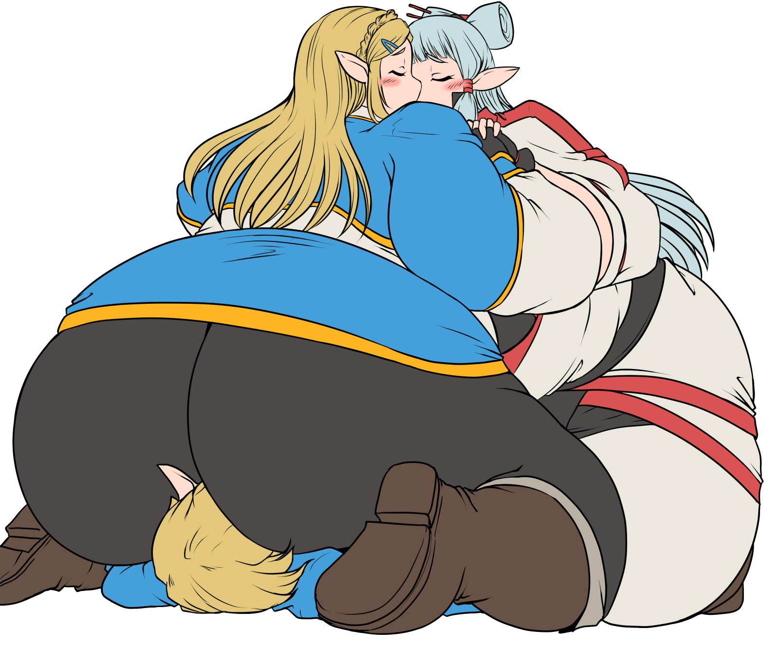 1boy, 2020, 2girls, ass, bbw, big ass, blonde hair, breath of the wild, chubby, chubby female, closed eyes, facesitting, fat, fat female, female, female focus, hips, huge ass, kissing, kurocaze, large ass, link, long hair, male, morbidly obese, nintendo, obese, overweight, overweight female, paya (the legend of zelda), plump, pointy ears, princess zelda, the legend of zelda, thick ass, white hair, wide hips, yuri, zelda (breath of the wild)