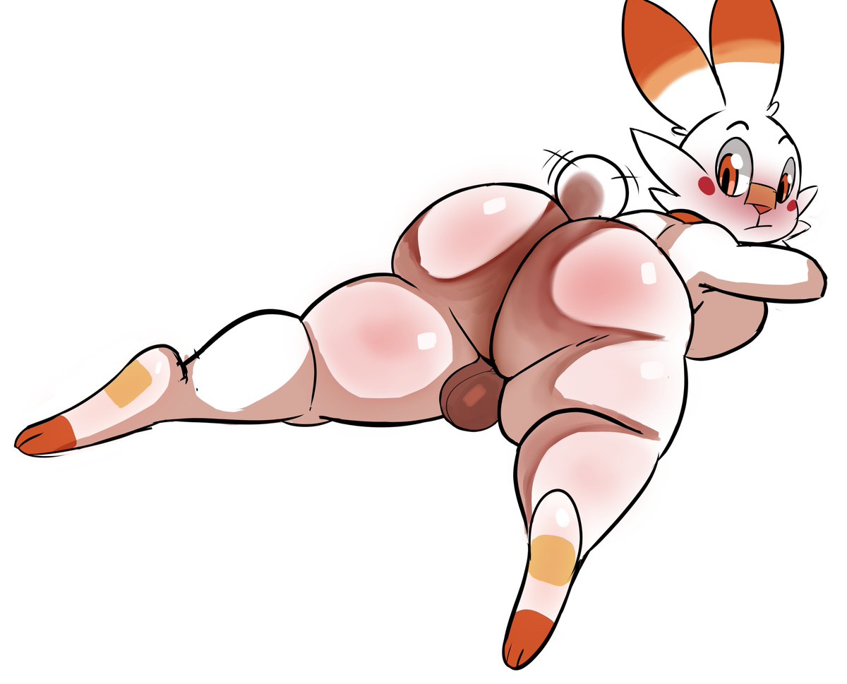 1futa, anthro, ass, back, back view, balls, big ass, bubble ass, bubble butt, dickgirl, furry, futa only, futanari, huge ass, intersex, isolatedartest, lagomorph, looking back, nude, on stomach, pokémon (species), pokemon, pokemon (species), scorbunny, tagme