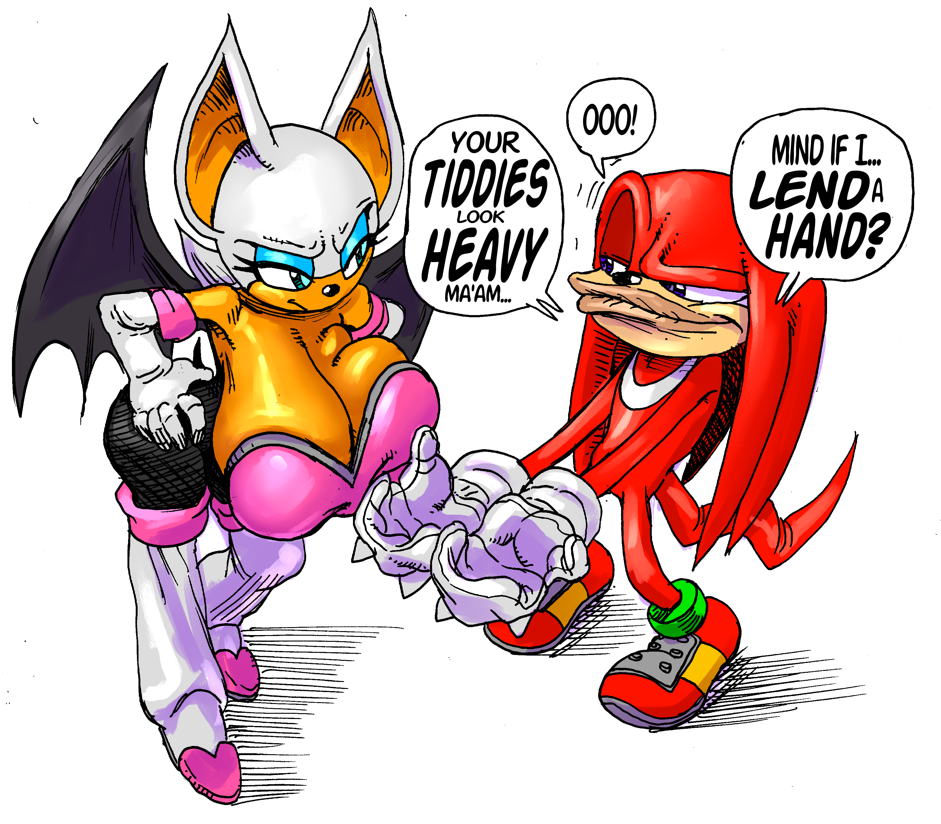 1boy, 1girls, big breasts, breasts, cleavage, female, furry, goudadunn, groping, hi res, huge breasts, knuckles the echidna, large breasts, male, meme, rouge the bat, sonic (series)