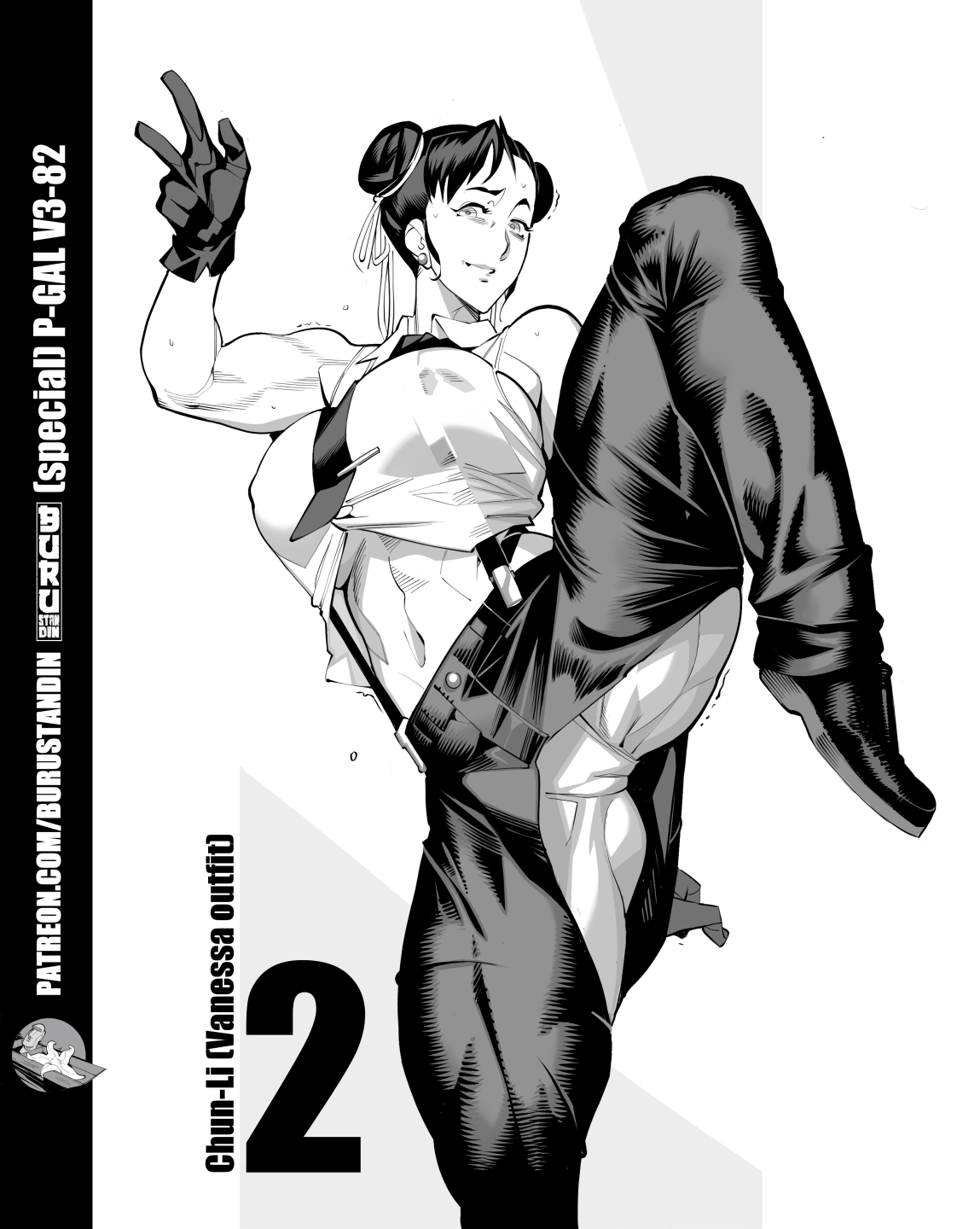 1girls, breasts, burustandin, chun-li, female, greyscale, hair buns, hi res, king of fighters, monochrome, navel, peace sign, street fighter, vanessa (kof) (cosplay)