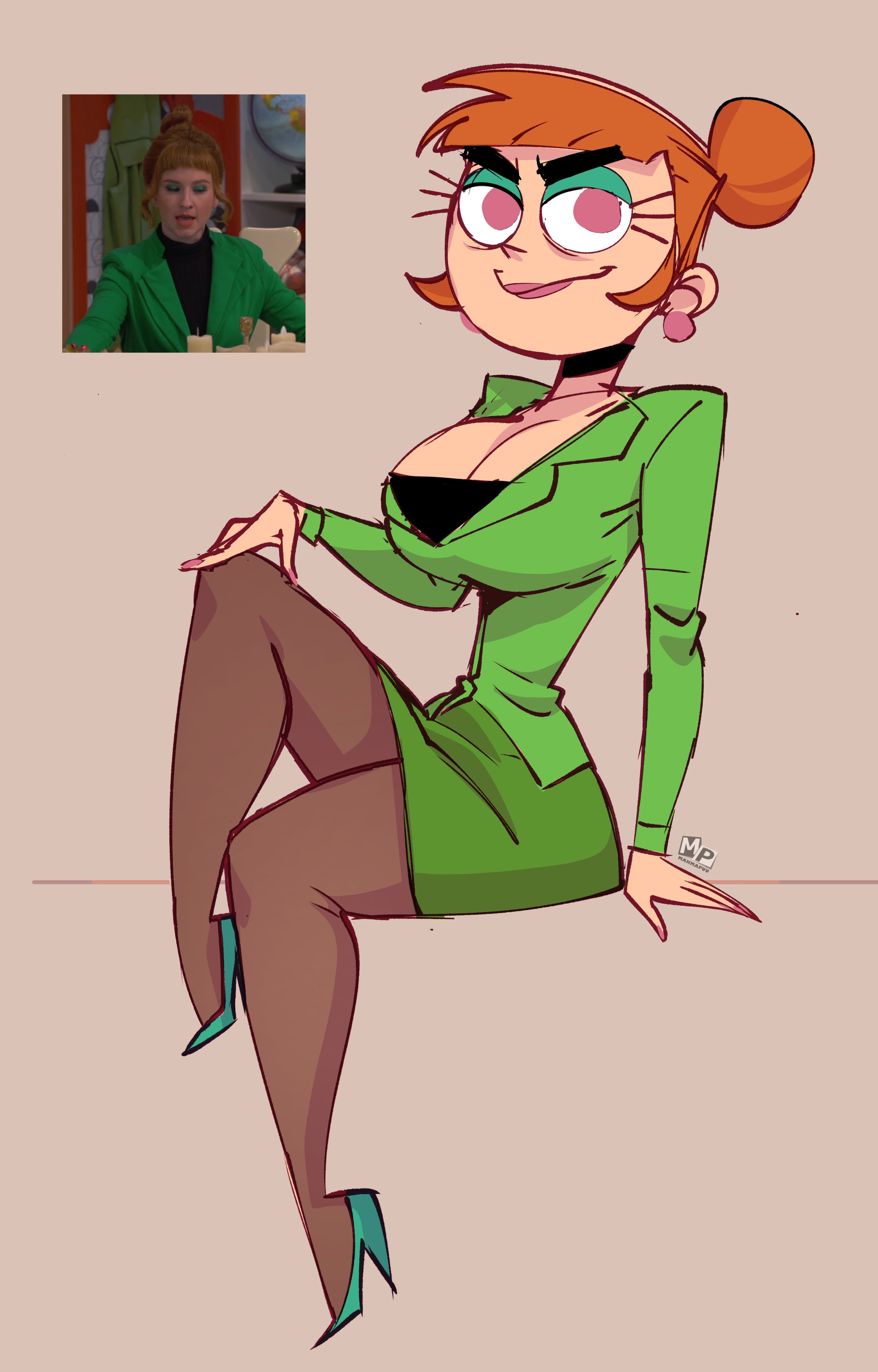 big breasts, breasts, business suit, business woman, clothed female, female, looking at viewer, mahmapuu, nickelodeon, office lady, red hair, straight hair, teacher, the fairly oddparents, vicky (fairly odd parents)
