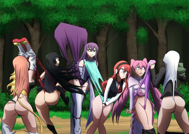 6girls akame_(akame_ga_kill!) akame_ga_kill! ass big_ass big_butt black_shirt blonde_hair blue_panties boots breasts bubble_ass bubble_butt cat_tail chelsea_(akame_ga_kill!) china_dress claws closed_mouth crotch crotch_rub eyes_visible_through_hair female female_only forest forest_background glasses hair_ornament headphones large_breasts leone_(akame_ga_kill!) light-skinned_female light_skin long_hair mature mature_female mature_woman mine_(akame_ga_kill!) multiple_girls najenda_(akame_ga_kill!) no_pants open_mouth orange_panties panties panties_on_face panties_on_head pink_hair pink_panties prosthesis prosthetic prosthetic_arm pubic_hair purple_panties pussy red_panties ribbon screaming sheele_(akame_ga_kill!) shorts skirt small_breasts small_pupils tail teeth the_killer_wc thick_thighs thighhighs thighs tree trees twintails vagina very_long_hair wedgie white_panties yellow_hair young younger_female