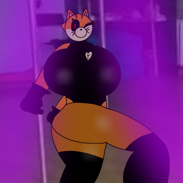 1girls background big_breasts black_clothing black_eyes equivalent_piece2498 feline female kitty_(piggy) orange_skin piggy:_book_2 piggy_(game) red_pupils roblox roblox_game solo