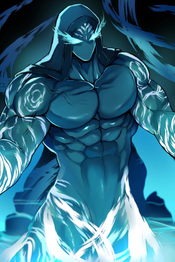 1boy abs bara big_pecs blue_body dark-skinned_male dark_skin deity e_boir glowing_eyes god hi_res humanoid kurosuke0755 male muscles muscular muscular_male numa_kamisama_(e_boir) original_character pecs seductive seductive_look seductive_pose solo solo_focus solo_male superpowers veiny veiny_muscles