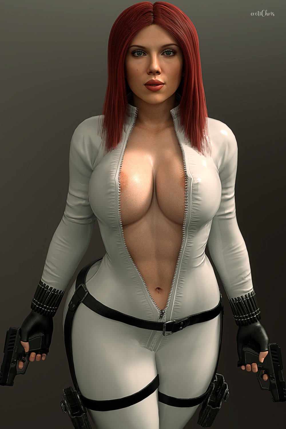 1girls, 3d, 3d (artwork), abs, areolae peeking, ass, avengers, big ass, big breasts, big butt, black widow (marvel), black widow (movie), breasts, bubble ass, bubble butt, busty, cga3d, daz studio, daz3d, dual wielding, erotichris, female, female only, fingerless gloves, fit, fit female, hourglass figure, human, human only, large breasts, light skin, light-skinned female, marvel, marvel cinematic universe, marvel comics, natasha romanoff, nude, open clothes, pink nipples, red hair, scarlett johansson, seductive, seductive look, sensual, solo, solo female, straight hair, thick, thick ass, thick thighs, thigh holster, unzipped, unzipped bodysuit, voluptuous, wide hips