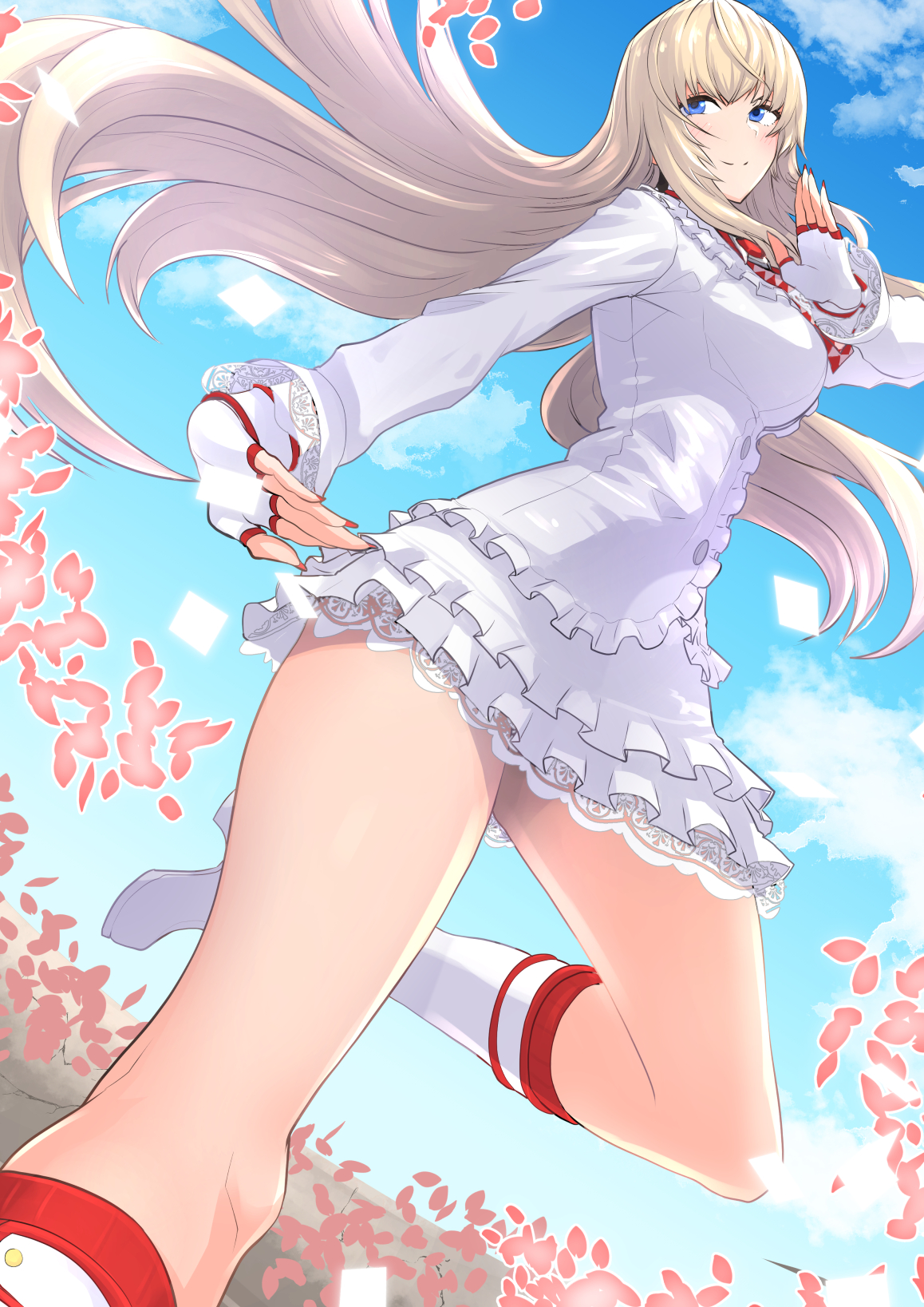 1girls, blonde hair, clash kuro neko, emilie de rochefort, female, female only, legs, light skin, light-skinned female, long legs, namco, short dress, solo, tekken, tekken tag tournament 2, thick thighs, thighs, upskirt