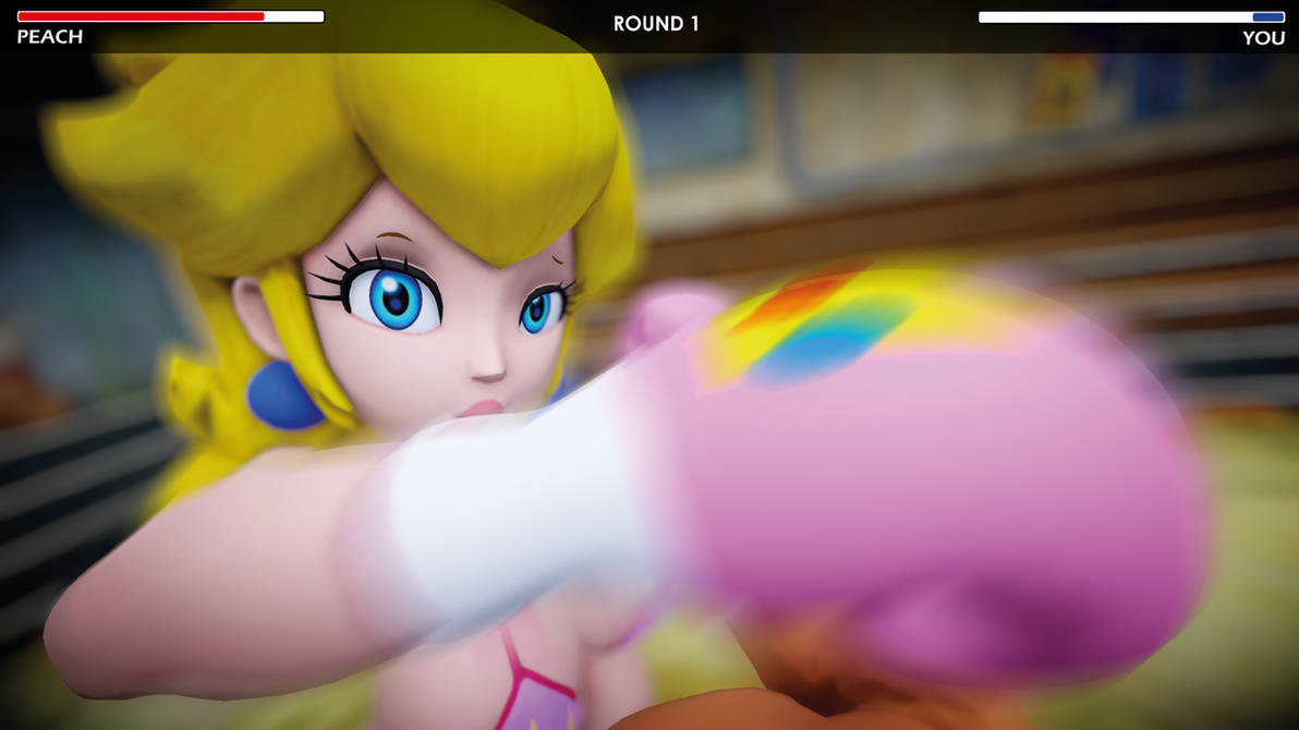 1female 1male 3d big_breasts bikini blonde_hair boxing boxing_gloves earring female_focus fight fighting gameplay_mechanics light-skinned_female male_pov mario_(series) mmd pink_bikini_top pink_boxing_gloves pov princess princess_peach punch ryona strong_woman swimsuit ultimabox