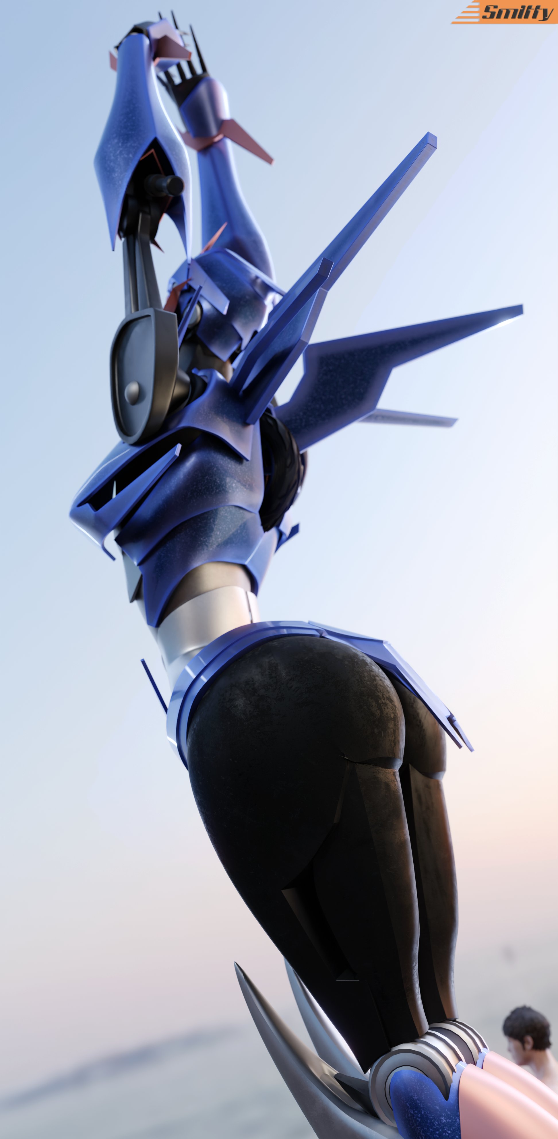1girls, 3d, 3d (artwork), arcee, arcee (prime), arms above head, artist name, ass, autobot, female, female autobots, female focus, rear view, robot, robot girl, smitty34, solo, stretching, thick ass, transformers, transformers prime