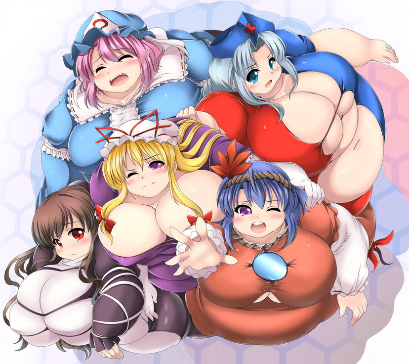 bbw belly_overhang big_belly big_female blonde_hair blue_hair blush brown_hair chubby chubby_female eirin_yagokoro embarrassed fat fat_female fat_fetish fat_girl fat_rolls fat_woman fatty grey_hair hijiri_byakuren huge_belly kanako_yasaka kurocaze large_female morbidly_obese morbidly_obese_female obese obese_female overweight overweight_female pink_hair plump pork_chop ssbbw stuck thick_thighs touhou tubby weight_gain yukari_yakumo yuyuko_saigyouji