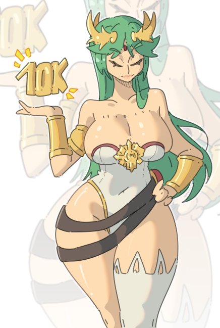 1girls big_breasts bimbo breasts closed_eyes female female_only green_hair kid_icarus leedraw11 nintendo palutena skimpy_clothes solo tagme wide_hips