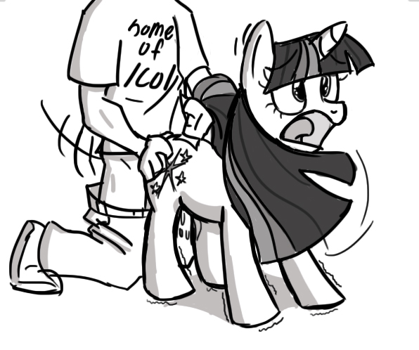 black_and_white clothing female friendship_is_magic hasbro human interspecies male monochrome my_little_pony no-ink nude open_mouth sex straight straight_hair tail_grab toony twilight_sparkle_(mlp) unicorn zoophilia