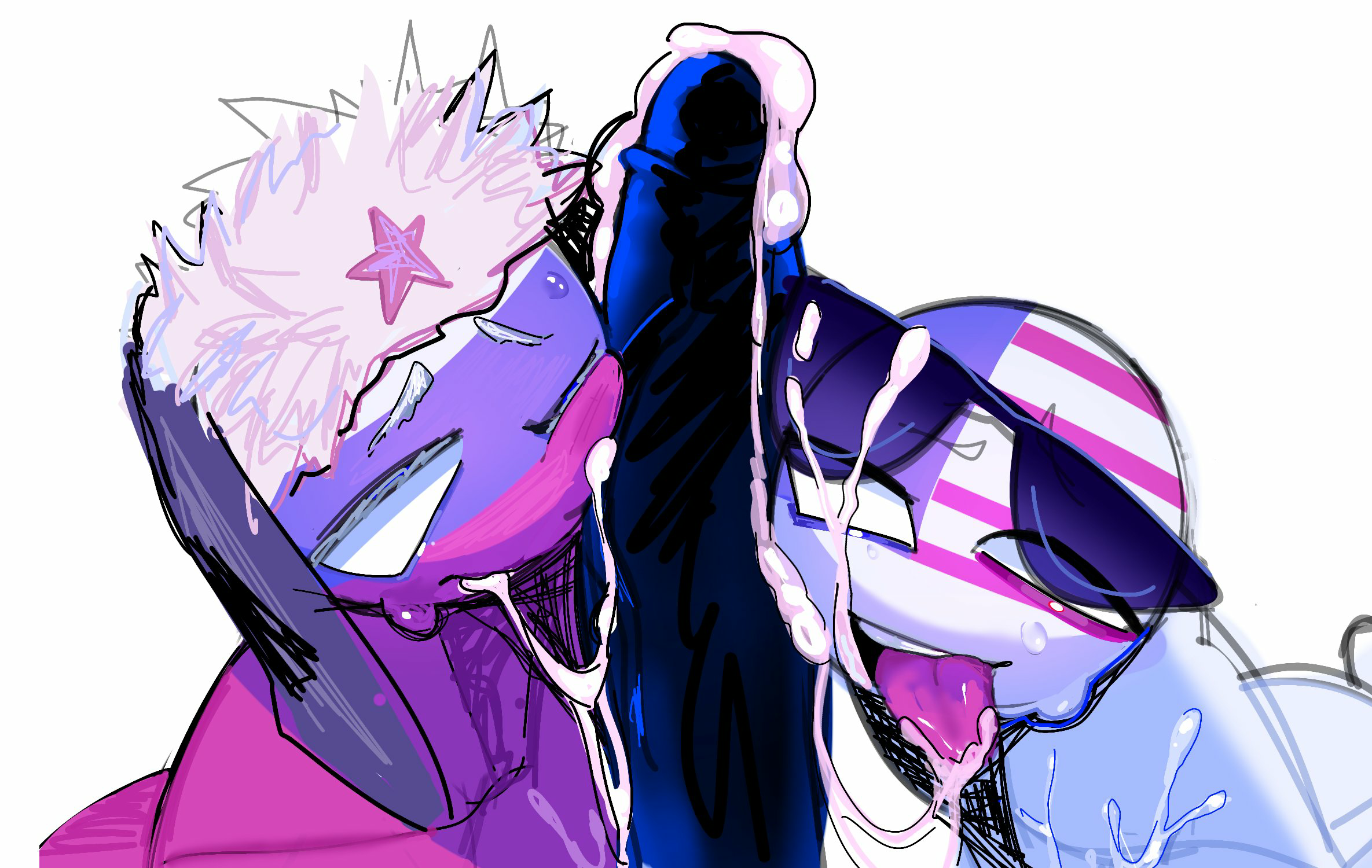 countryhumans, cum, cum on face, edit, facial, gay, male, male only, oceanic pallete, russia (countryhumans), united states of america (countryhumans), yaoi