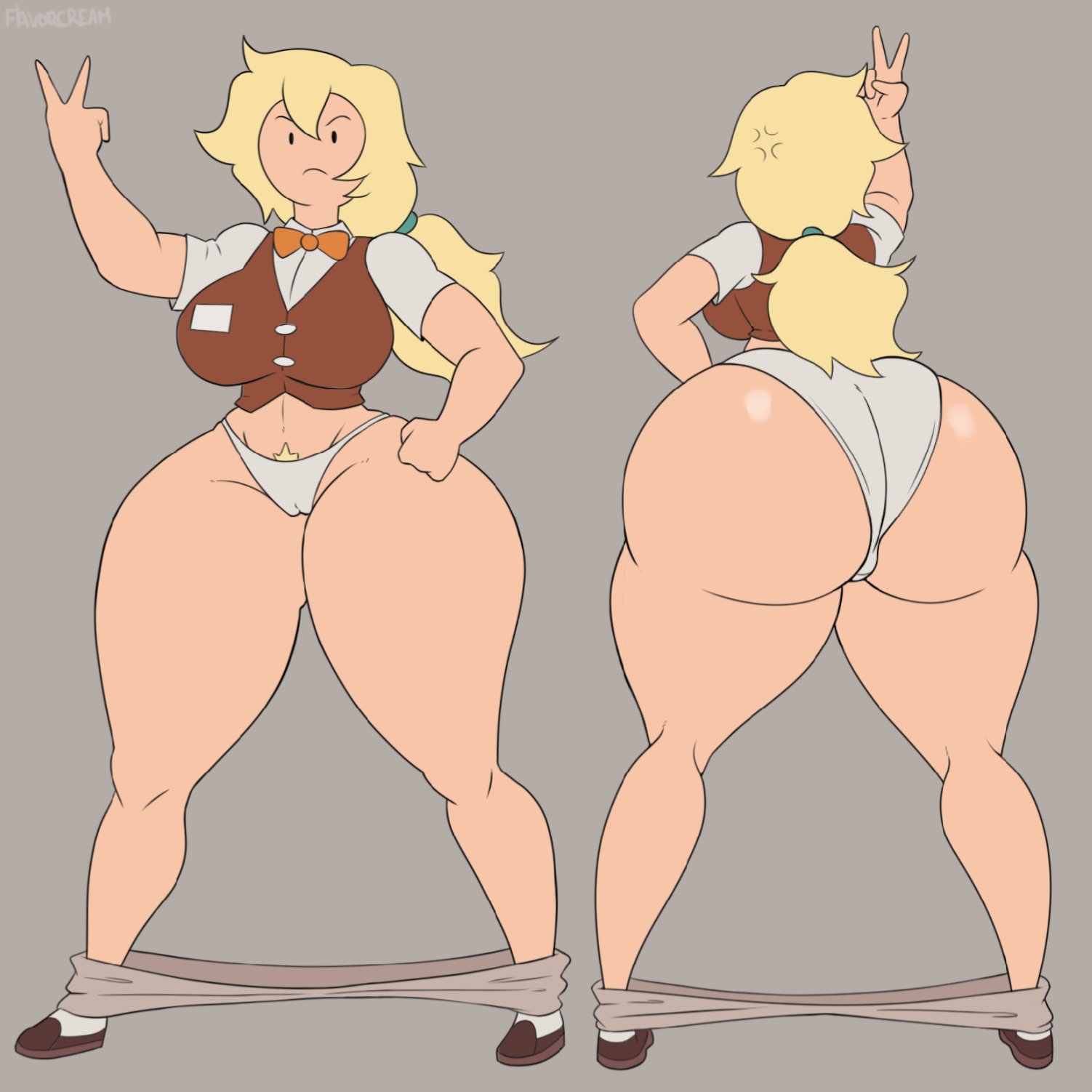 1girls, adventure time, angry, ass, big ass, big butt, blonde hair, blonde pubic hair, bowtie, cartoon network, clothing, exposed ass, exposed panties, female, female focus, female only, female pubic hair, fionna and cake, fionna campbell, fionna flashing the queen of ooo, fionna the human girl, flavorcream, footwear, front view, hourglass figure, human, light skin, light-skinned female, mob face, neckwear, outerwear, pale skin, panties, pants down, pants pull, partially clothed, pubic hair, pubic hair peek, rear view, thick thighs, vest, wide hips