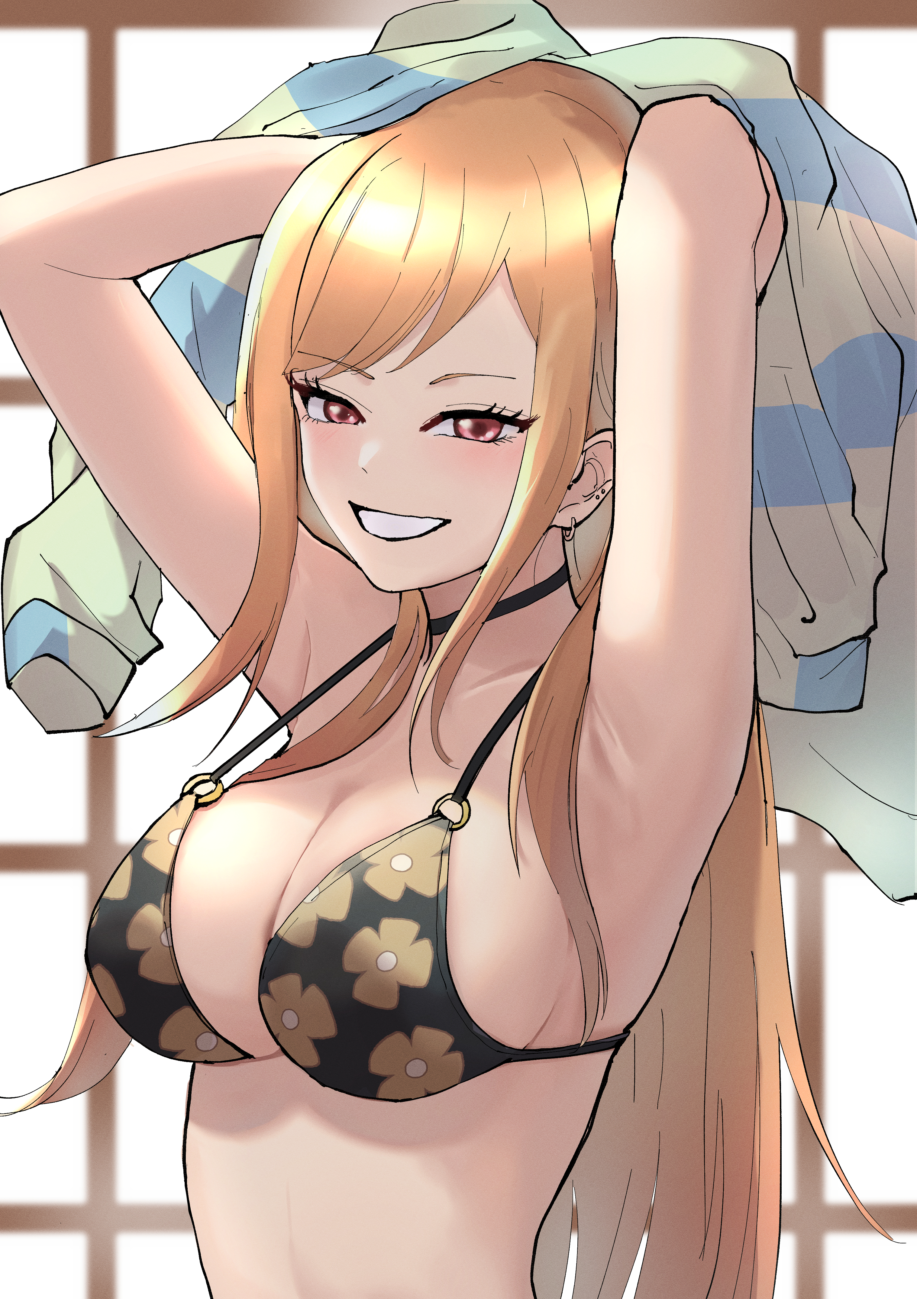 alternate costume, armpits, art rat, blonde hair, breasts, choker, female, female only, gyaru, hands behind head, kitagawa marin, official alternate costume, solo, sono bisque doll wa koi wo suru, tagme