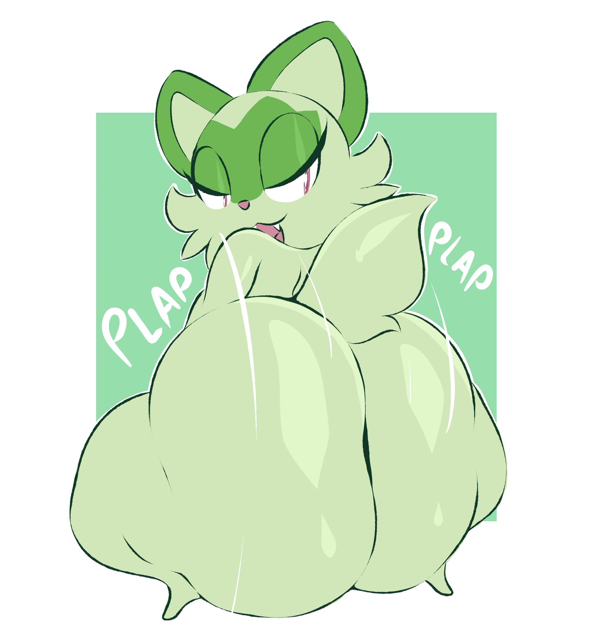 2022, ambiguous gender, anthro, arizonathevixen, ass, ass clapping, ass focus, big ass, bubble ass, bubble butt, clapping cheeks, fur, furry, furry only, game freak, hi res, huge ass, nintendo, pokémon (species), pokemon, pokemon (species), pokemon sv, sprigatito, tail, text, twerking