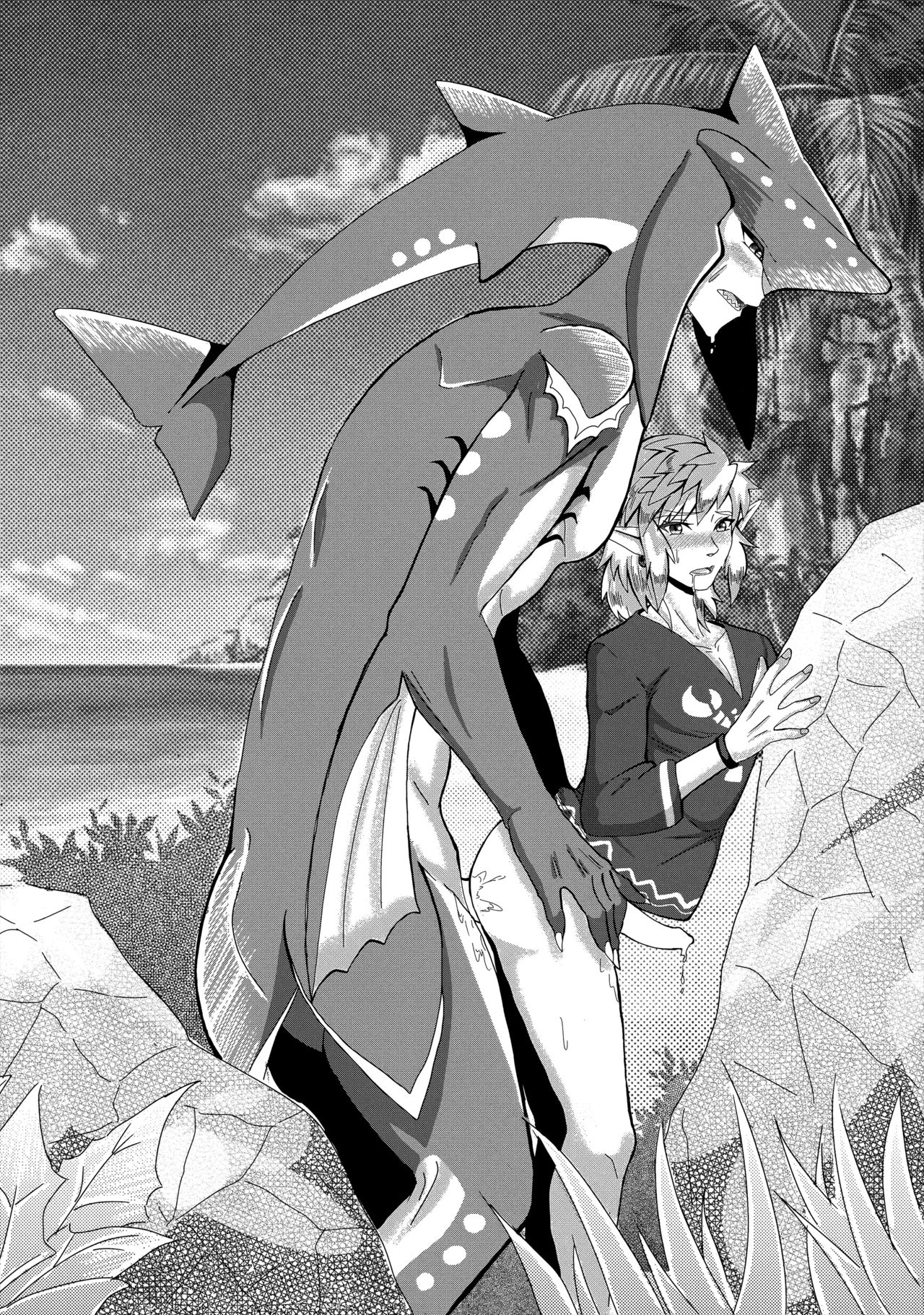 2boys, artist request, breath of the wild, femboy, gay, interspecies, link, link (breath of the wild), male, male focus, male only, nintendo, outdoors, outside, sidon (zelda), tagme, the legend of zelda, uncensored, yaoi, zora