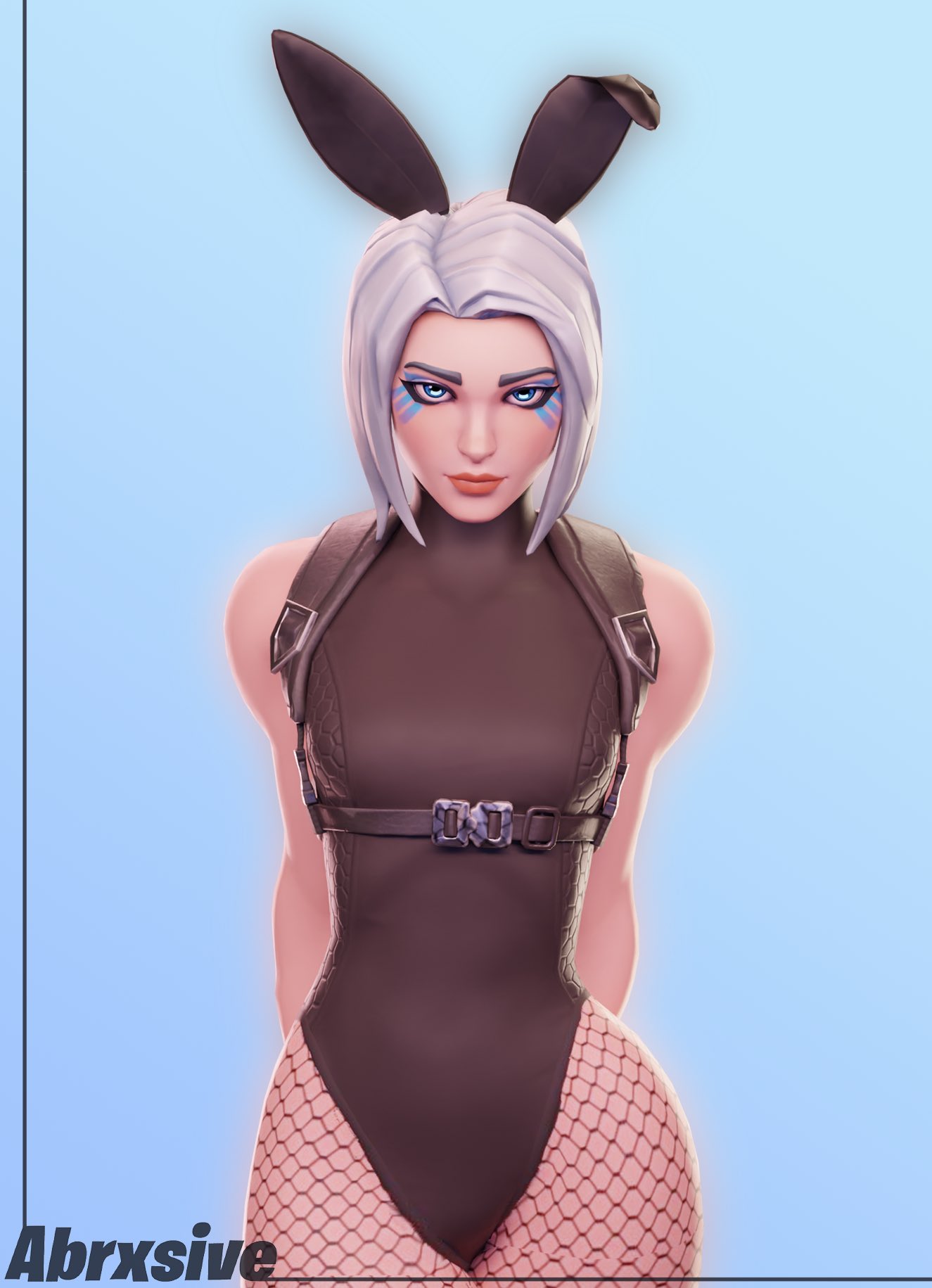 1girls, abrxsive, angel, ark (fortnite), blue eyes, bob cut, bunny ears, bunnysuit, epic games, female, fortnite, hips, looking at viewer, medium hair, petite, seductive eyes, seductive look, white hair