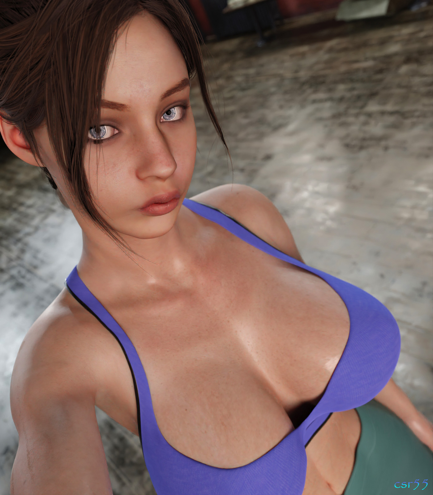 1girls, 3d, breasts, busty, capcom, claire redfield, claire redfield (jordan mcewen), csr55, female, female focus, female only, hourglass figure, resident evil, resident evil 2, resident evil 2 remake, solo, solo female, sports bra, sportswear, tagme, wide hips