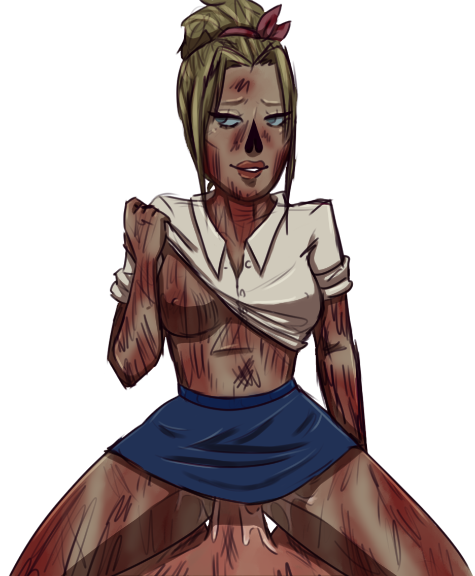 breasts cowgirl_position fallout fallout_3 fallout_4 fallout_new_vegas ghoul ghoul_(fallout) lifting_shirt nervous nervous_face nervous_smile nightmare_waifu nipples oc original original_artwork original_character penis penis_in_pussy scarred scars shirt shirt_lift shirt_up skirt skirt_around_belly skirt_down thick_thighs