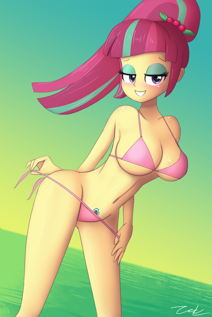 1girls bare_shoulders beach bedroom_eyes big_breasts blush breasts dem_legs equestria_girls female female_only freckles freckles_on_ass freckles_on_breasts freckles_on_chest freckles_on_face freckles_on_shoulders green_makeup hair_ornament hair_streak half-closed_eyes hasbro human human_only large_breasts my_little_pony my_little_pony_friendship_is_magic pink_bikini pink_bra pink_hair pink_panties purple_eyes solo solo_female sour_sweet sour_sweet_(eg) string_panties stripping sultry_eyes thick_legs thick_thighs two_tone_hair untying_panties water zelc-face