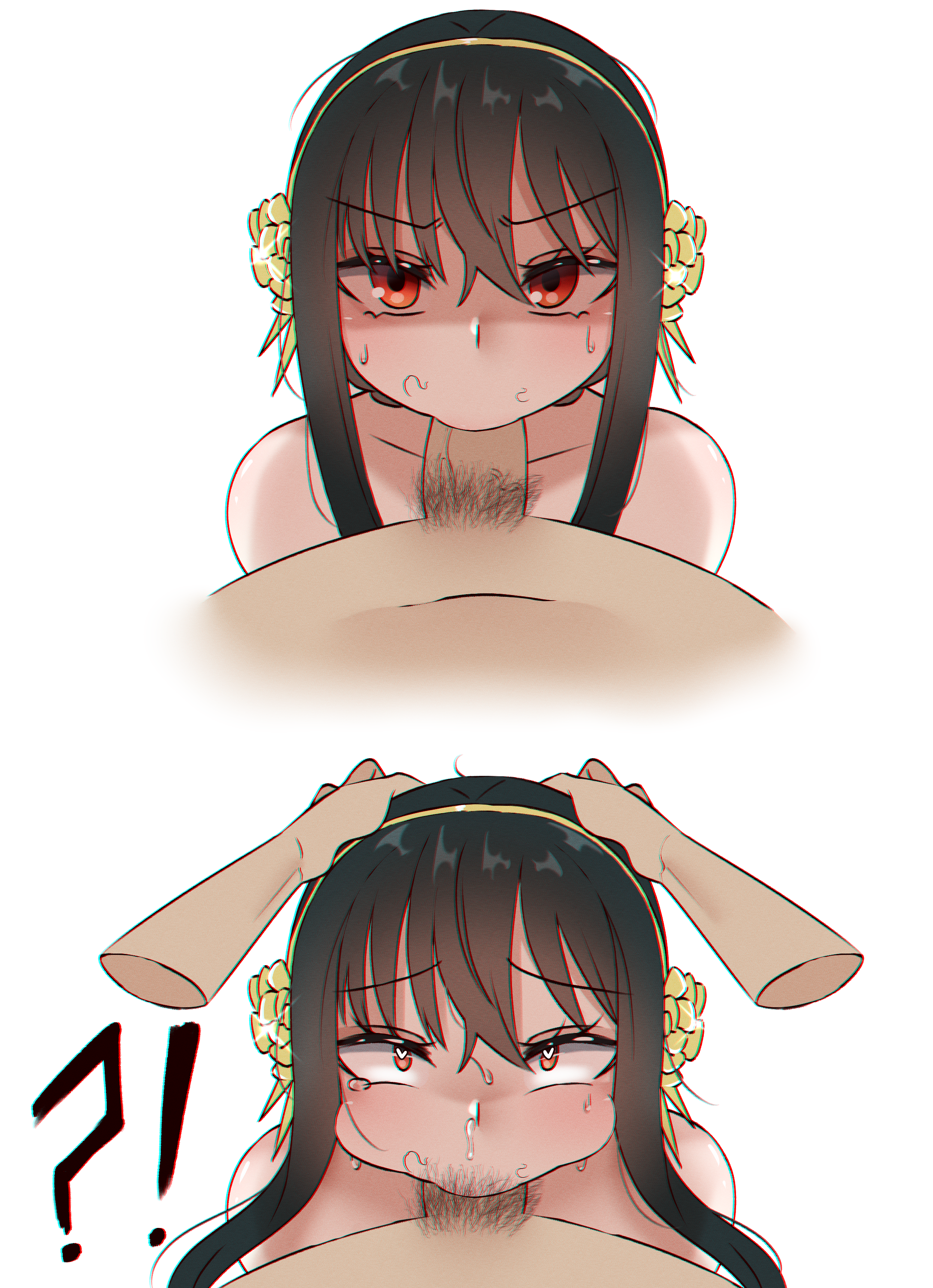1boy, 1girls, asian, assassin, big penis, black hair, blowjob, cute, deepthroat, diadem, eye contact, fellatio, female, female human, forced, forced deepthroat, forced oral, gag, gagging, hand on head, hands-free, head grab, heart-shaped pupils, human, large penis, light skin, light-skinned female, looking at viewer, male, mature female, oral, pale skin, pale-skinned female, penis, pov, pubic hair, pubic hair peek, red eyes, reira (csk), spy x family, sweat, teenager, thorn princess, tight throat, uncensored, veiny penis, yor briar, yor forger, young