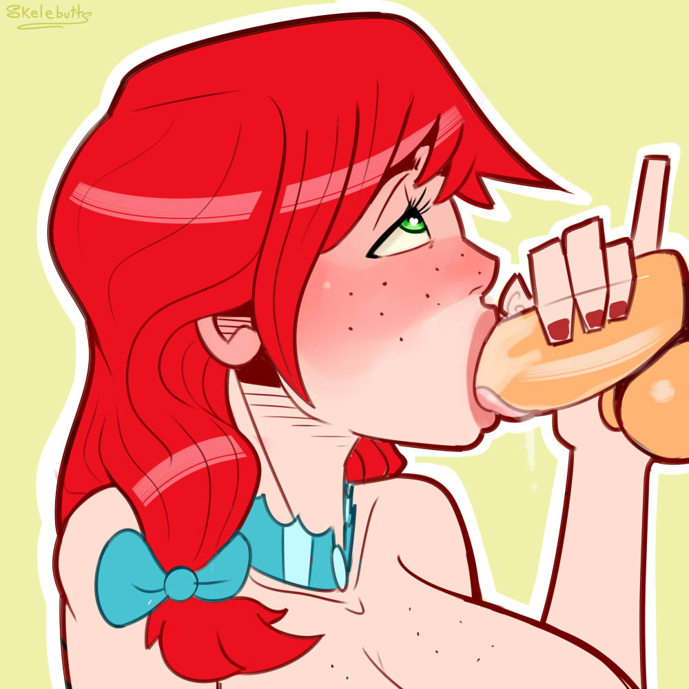 1boy, 1girls, big breasts, blowjob, blush, breasts, fellatio, female, freckles, ginger, light skin, light-skinned female, male, oral, oral sex, skelebunz, wendy thomas, wendy's